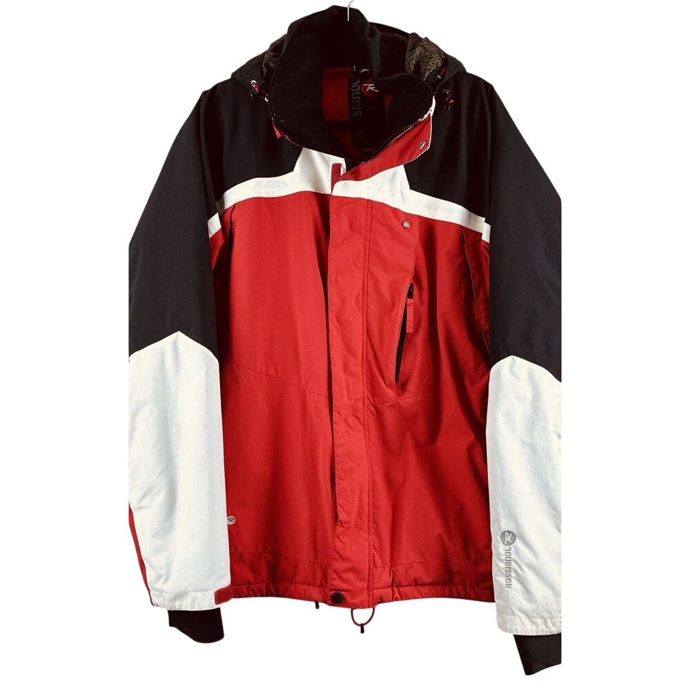 Mens Sz XL Rossignol Red Blk Colorblock Ski Winter Pockets Hood Ski Winter Coat